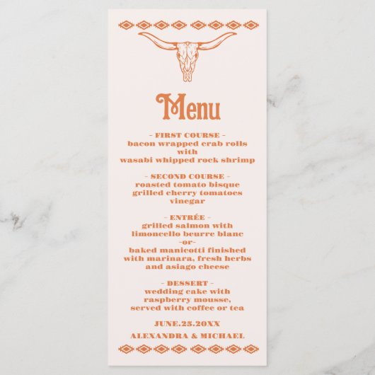 Zuidwestelijke Country Ranch Westerne bruiloft Menu (Achterkant)