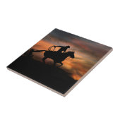 Zuidwestelijke cowboy en paard in de zon tegeltje (Zijkant)