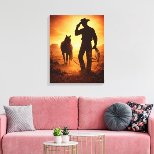Zuidwestelijke Cowboy Kunstwerken Canvas Afdruk (Insitu (Woonkamer))