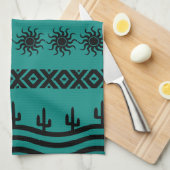 Zuidwestelijke Design Blauwgroen en zwarte keukenh Theedoek (Quarter Fold)