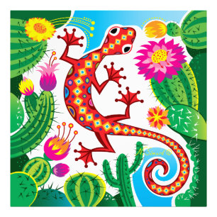 Zuidwestelijke gekko met cactusbloesem foto afdruk