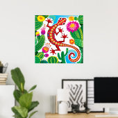 Zuidwestelijke gekko met cactusbloesems poster (Thuiskantoor)