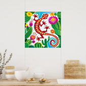 Zuidwestelijke gekko met cactusbloesems poster (Keuken)
