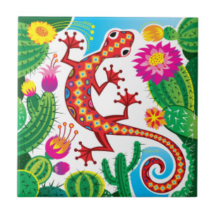 Zuidwestelijke gekko met cactusbloesems tegeltje