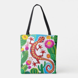 Zuidwestelijke gekko met cactusbloesems tote bag