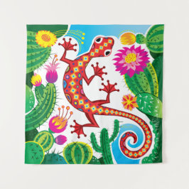 Zuidwestelijke gekko met cactusbloesems wandkleed