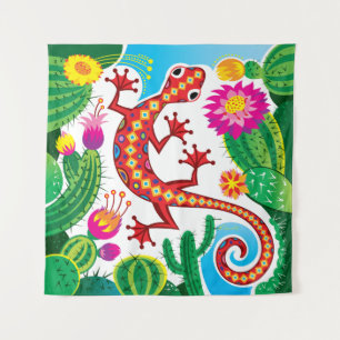 Zuidwestelijke gekko met cactusbloesems wandkleed