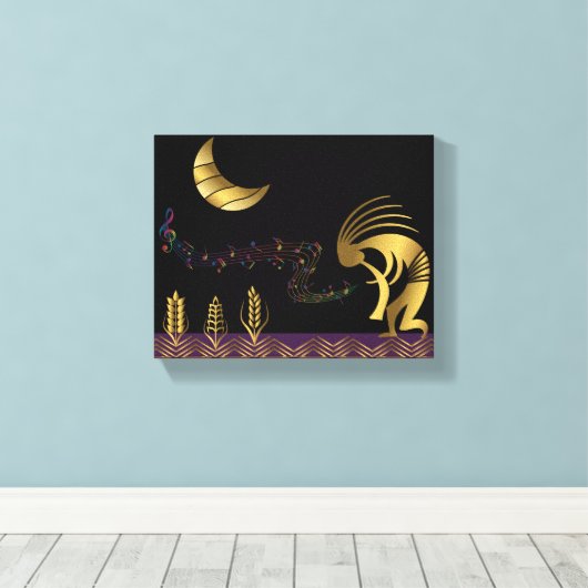 Zuidwestelijke gouden Kokopelli-muur Canvas Afdruk (Insitu (Houten vloer))