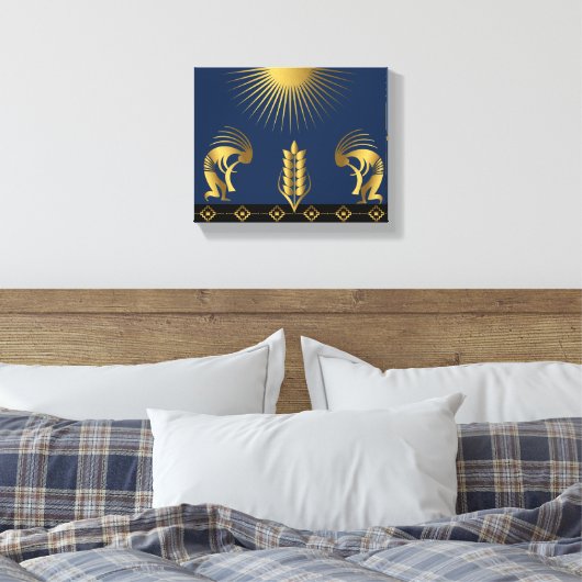 Zuidwestelijke gouden Kokopelli-muur Canvas Afdruk (Insitu (Slaapkamer))