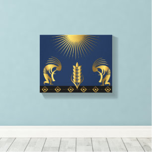 Zuidwestelijke gouden Kokopelli-muur Canvas Afdruk