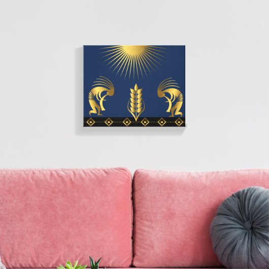 Zuidwestelijke gouden Kokopelli-muur Canvas Afdruk (Insitu (Woonkamer))
