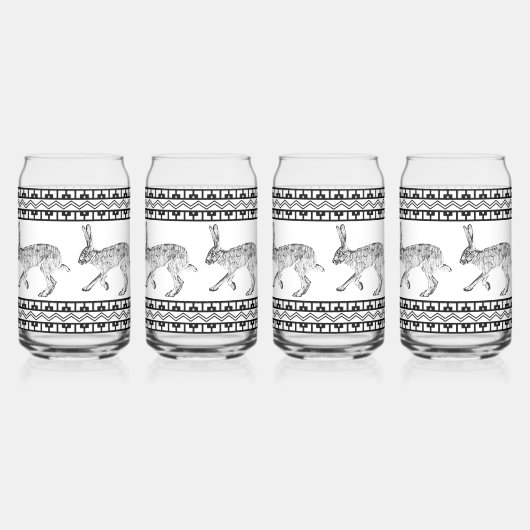 Zuidwestelijke Jackrabbit Zwart & Wit Geometrisch Blikvorm Glas (Links)