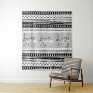 Zuidwestelijke Jackrabbit Zwart Wit Grijs Geometri Wandkleed