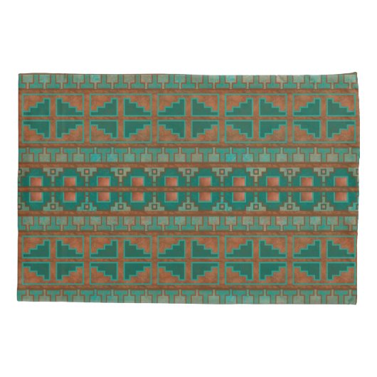 Zuidwestelijke Koper Blauwgroen Geometrische Print Kussensloop (Achterkant-Links)