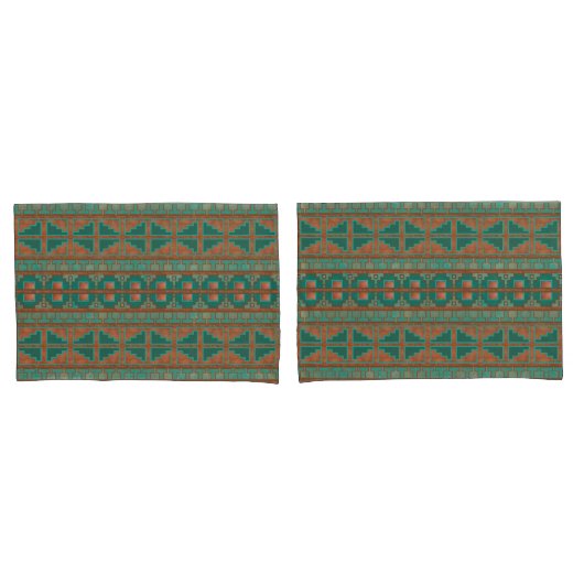Zuidwestelijke Koper Blauwgroen Geometrische Print Kussensloop (Voorkant-Set)