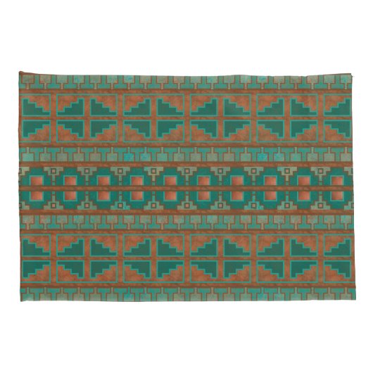 Zuidwestelijke Koper Blauwgroen Geometrische Print Kussensloop (Achterkant-Rechts)