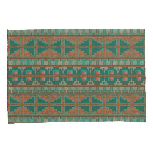 Zuidwestelijke Koper Blauwgroen Geometrische Print Kussensloop (Voorkant-Rechts)