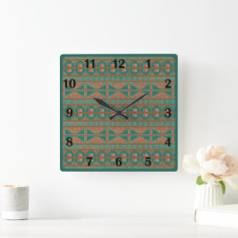 Zuidwestelijke Koper Teal Geometrisch Regelmatige Vierkante Klok