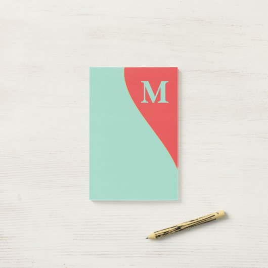 Zuidwestelijke koraal en turkoois met monogram post-it® notes (Op bureau)
