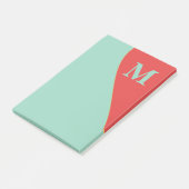 Zuidwestelijke koraal en turkoois met monogram post-it® notes (Schuin)