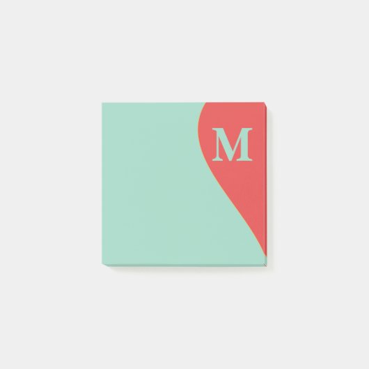 Zuidwestelijke koraal en turkoois met monogram post-it® notes (Voorkant)