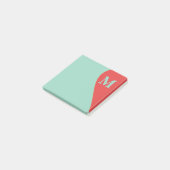 Zuidwestelijke koraal en turkoois met monogram post-it® notes (Schuin)