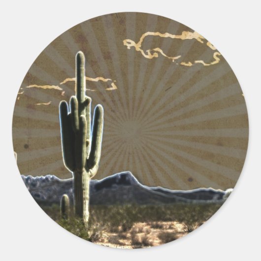 zuidwestelijke kunst Woestijn sappige Saguaro Cact Ronde Sticker (Voorkant)