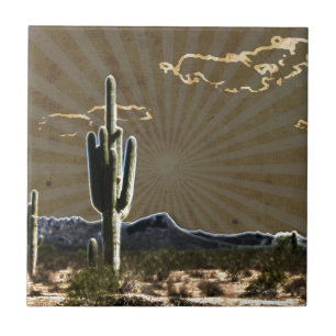 zuidwestelijke kunst woestijn succulent Saguaro Ca Tegeltje
