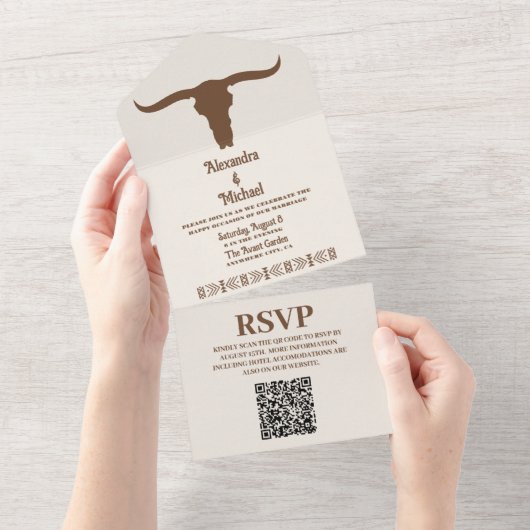 Zuidwestelijke Land Ranch Westerne Bruiloft QR Cod All In One Uitnodiging (Afscheurbaar)