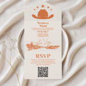 Zuidwestelijke Land Ranch Westerne Bruiloft QR Cod All In One Uitnodiging