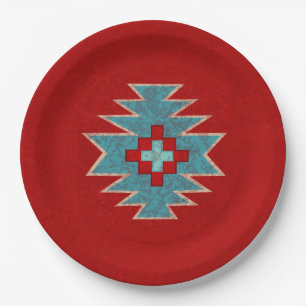 Zuidwestelijke Mesa's Rood & Turquoise Geometrisch Papieren Bordje