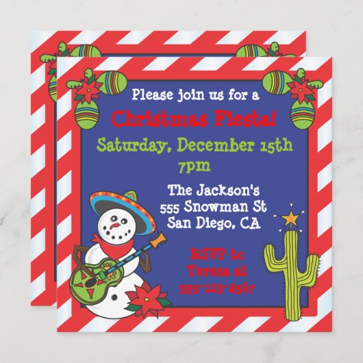 Zuidwestelijke Mexicaanse Snowman Feliz Navidad Kaart (Voorkant / Achterkant)