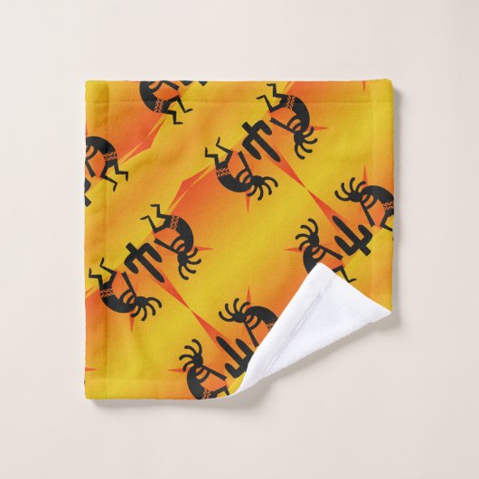 Zuidwestelijke Ontwerp Kokopelli Geel & Zwart Patr Bad Handdoek (Wasdoekje)