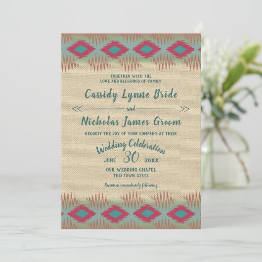 Zuidwestelijke Patroon Bruiloft Kaart (Staand voorkant)