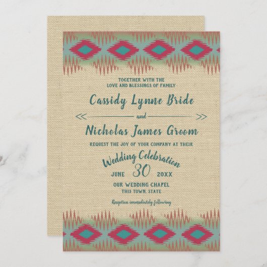 Zuidwestelijke Patroon Bruiloft Kaart (Voorkant / Achterkant)
