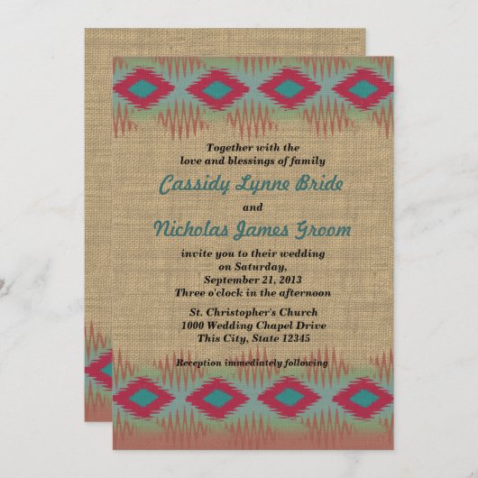 Zuidwestelijke Patroon Bruiloft Kaart (Voorkant / Achterkant)