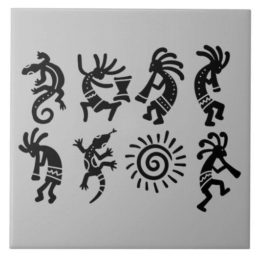Zuidwestelijke Petroglyph Kokopelli Grijs Tegeltje (Voorkant)