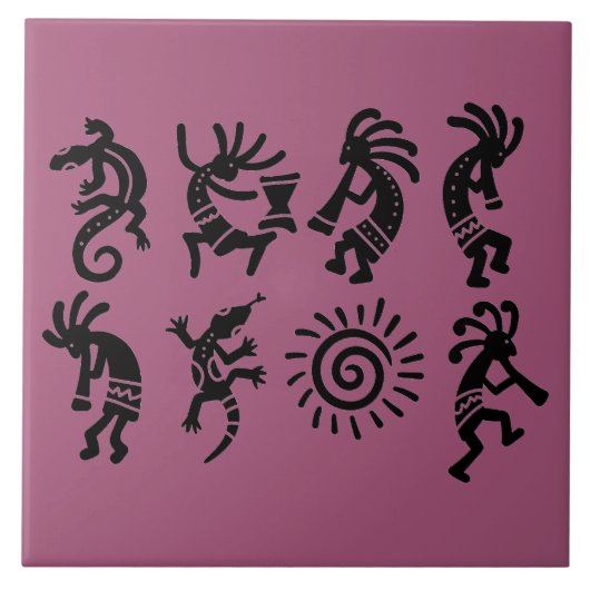 Zuidwestelijke Petroglyph Kokopelli Magenta Tegeltje (Voorkant)