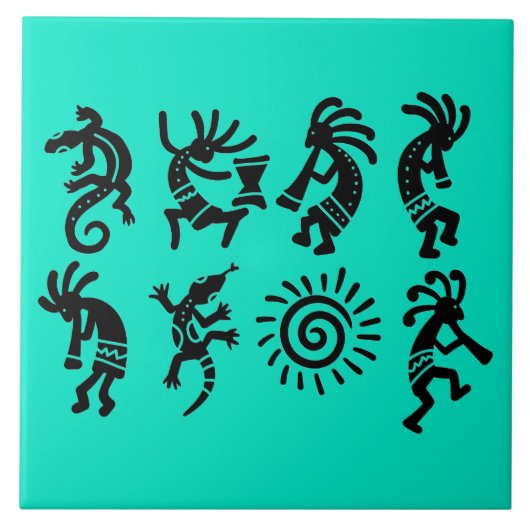 Zuidwestelijke Petroglyph Kokopelli Turquoise Tegeltje (Voorkant)