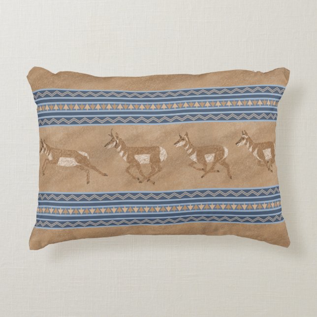 Zuidwestelijke Pronghorn Antelope Blauwe en Bruine Accent Kussen (Voorkant)