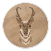 Zuidwestelijke Pronghorn Antelope Head Petroglyph Keramische Knop (Voorkant)