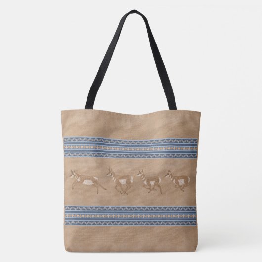 Zuidwestelijke Pronghorn Antelope Herd Blauwe Rand Tote Bag (Achterkant)