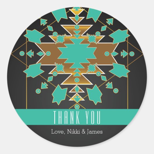 Zuidwestelijke Ranch Turquoise Zwart Gouden Sticke Ronde Sticker (Voorkant)