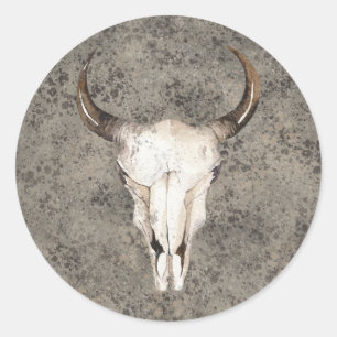 Zuidwestelijke Rustieke Ranch Schedel Bruine Spatt Ronde Sticker