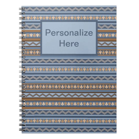 Zuidwestelijke Stijl Blauw Bruin Geometrisch Geper Notitieboek (Voorkant)