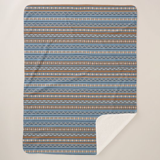 Zuidwestelijke Stijl Blauw en Bruin Geometrisch Gr Sherpa Deken (Voorkant)