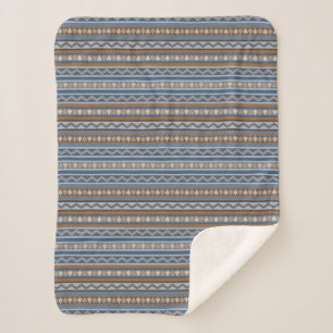 Zuidwestelijke Stijl Blauw en Bruin Geometrisch Kl Sherpa Deken