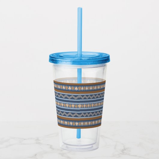 Zuidwestelijke Stijl Blauw en Bruin Geometrisch Pa Acryl Drinkbeker (Rechts)