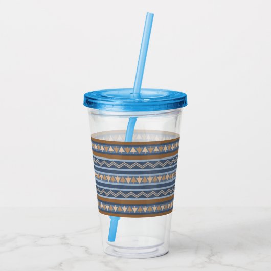 Zuidwestelijke Stijl Blauw en Bruin Geometrisch Pa Acryl Drinkbeker (Achterkant)