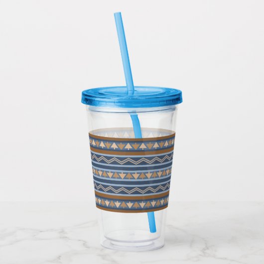 Zuidwestelijke Stijl Blauw en Bruin Geometrisch Pa Acryl Drinkbeker (Links)